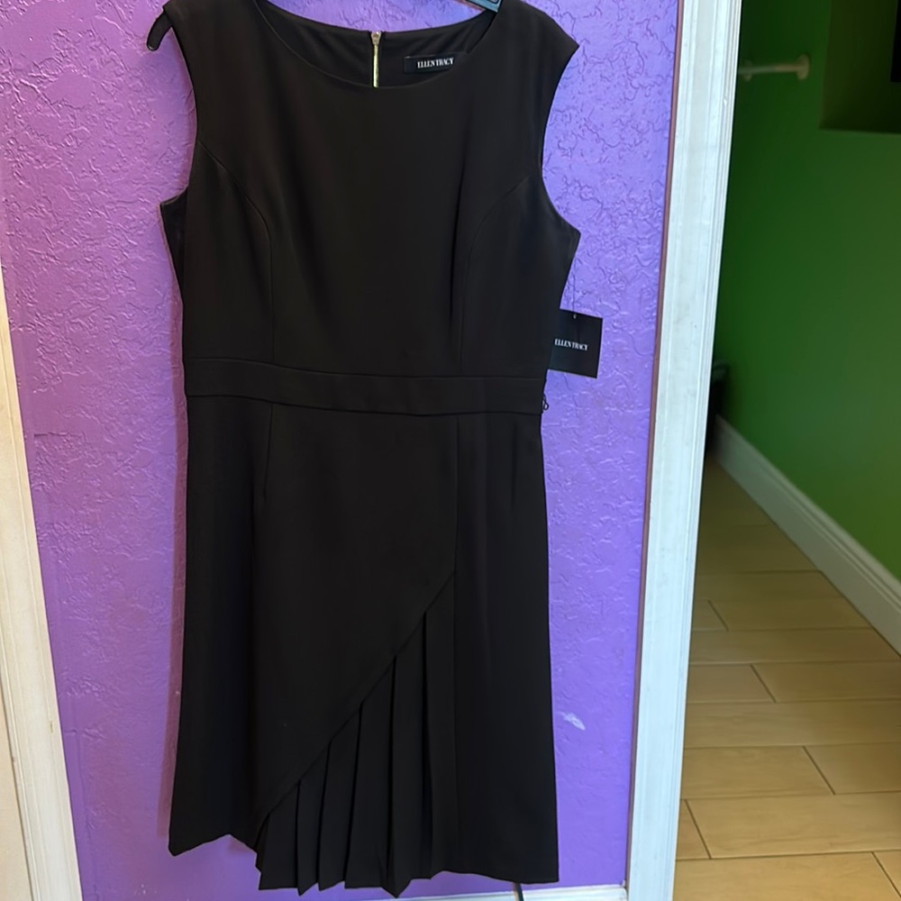 Ellen Tracy Pleated front little black dress
